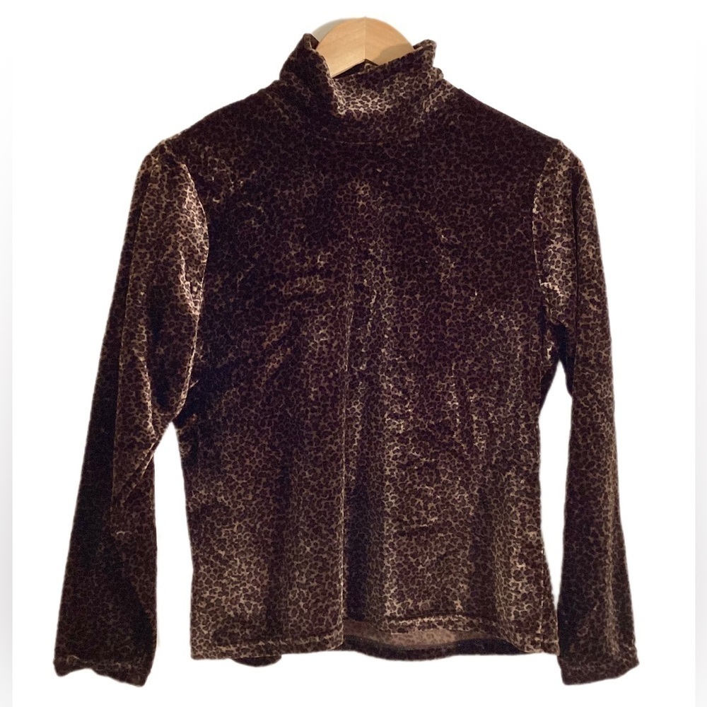 Vintage Velvet Cheetah Turtleneck Top Size M